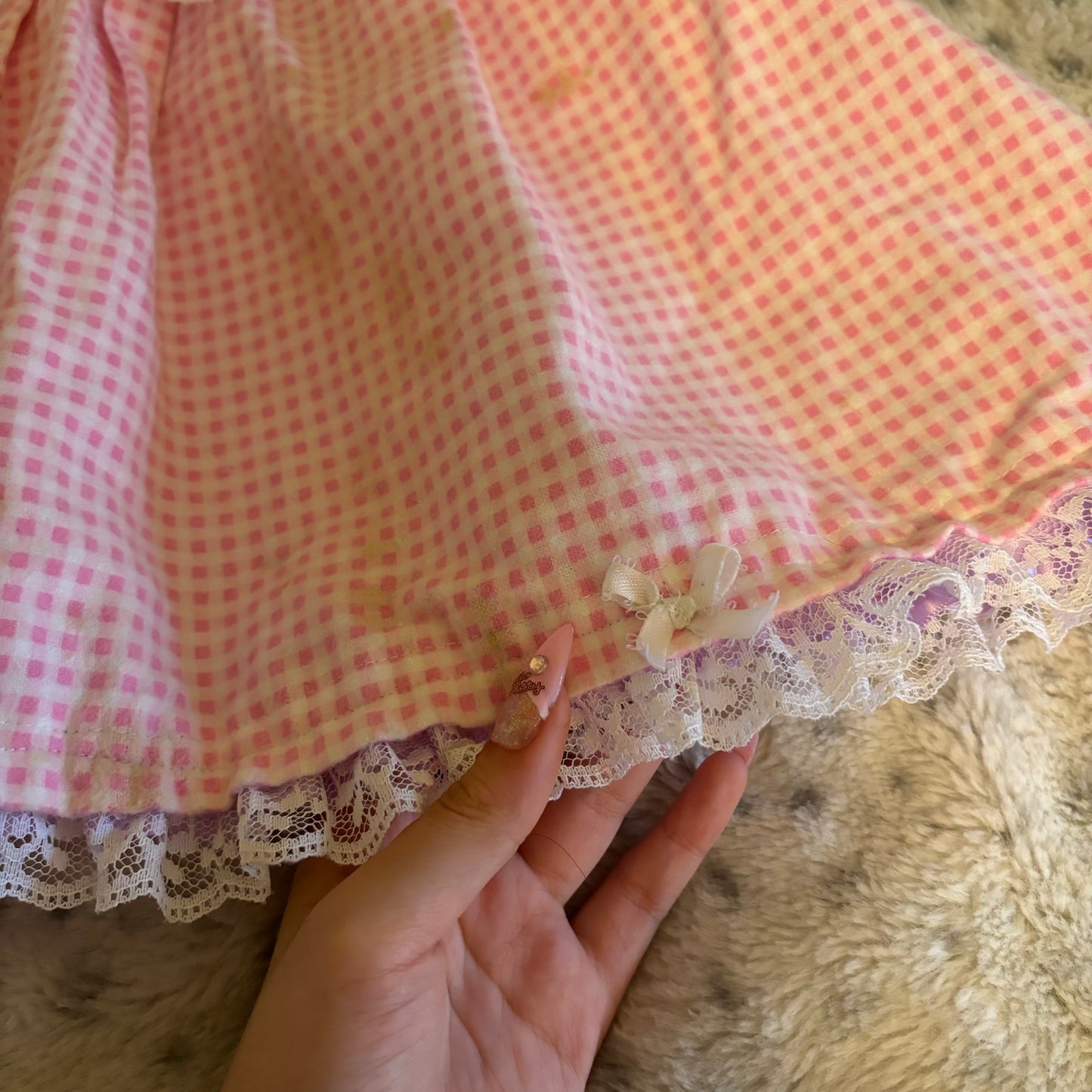 pink gingham lace bow skirt
