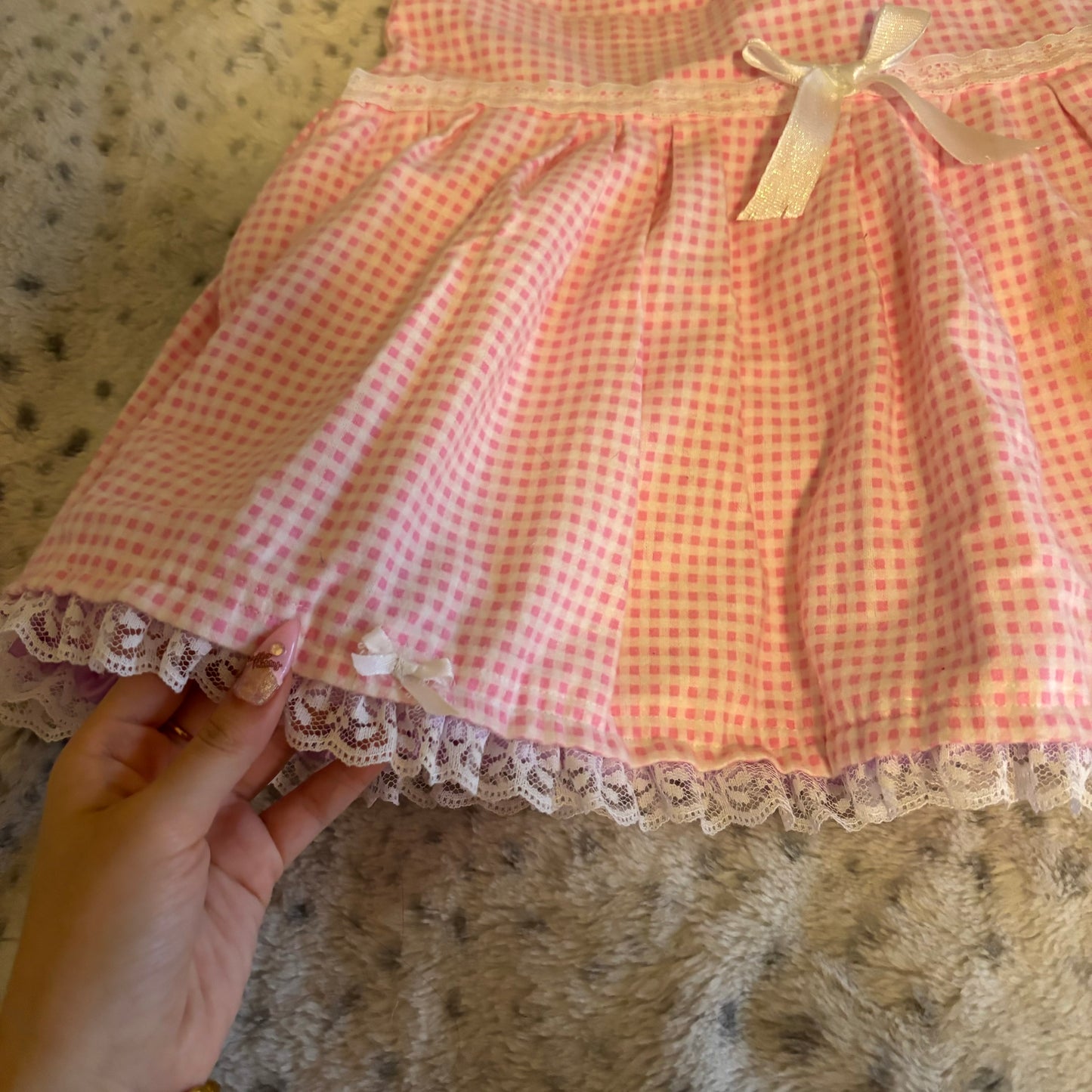 pink gingham lace bow skirt
