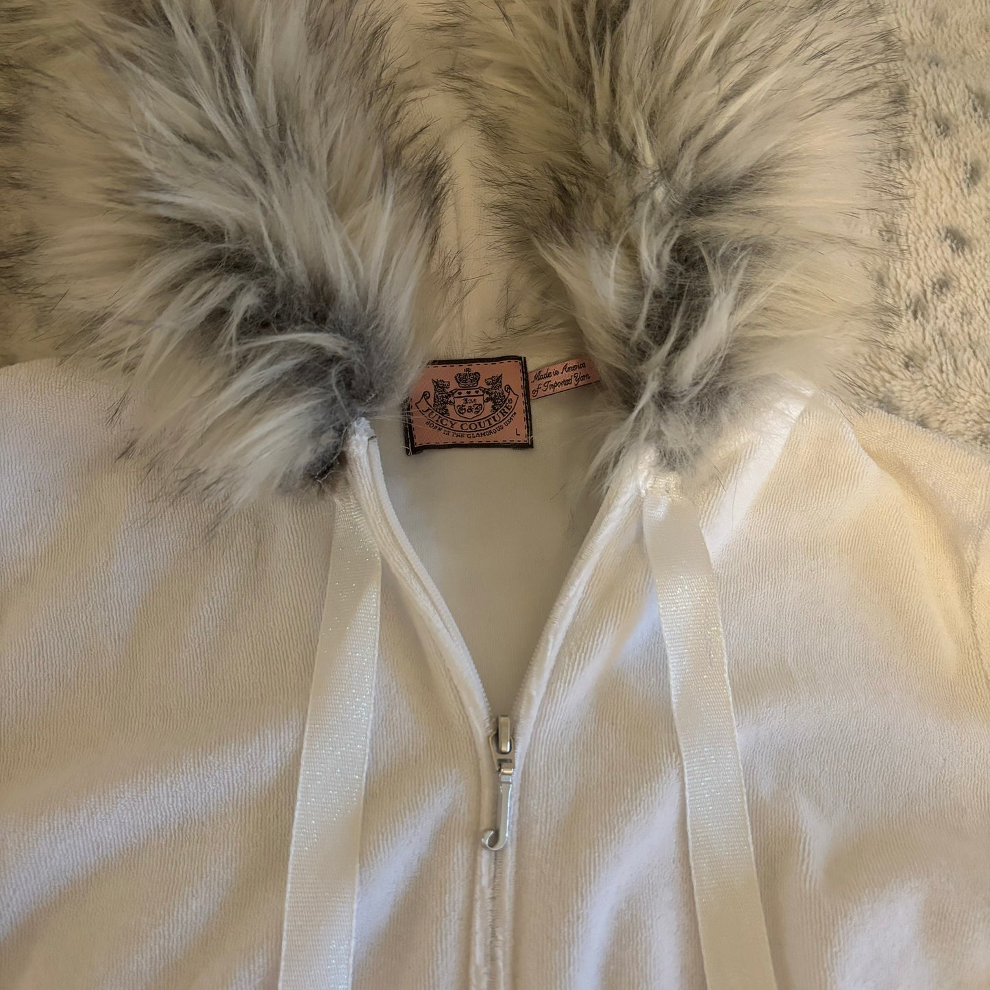 juicy couture white fur hood zip up