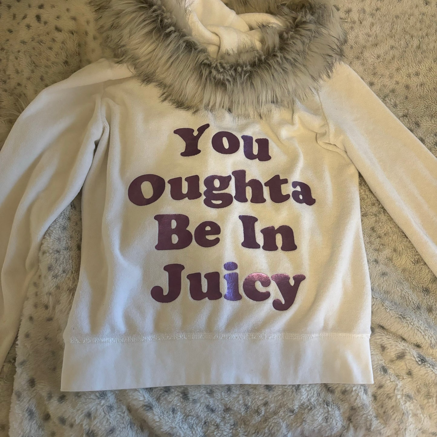 juicy couture white fur hood zip up