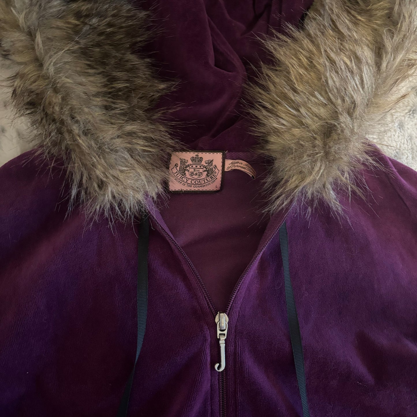 juicy couture purple fur hood zip up
