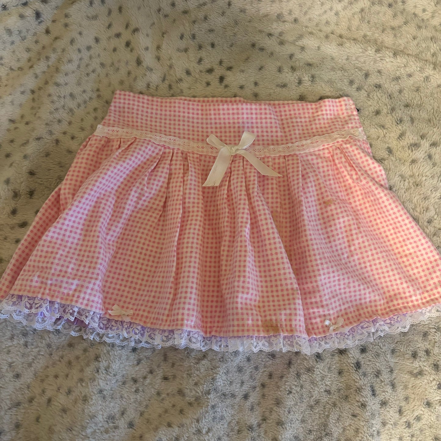 pink gingham lace bow skirt