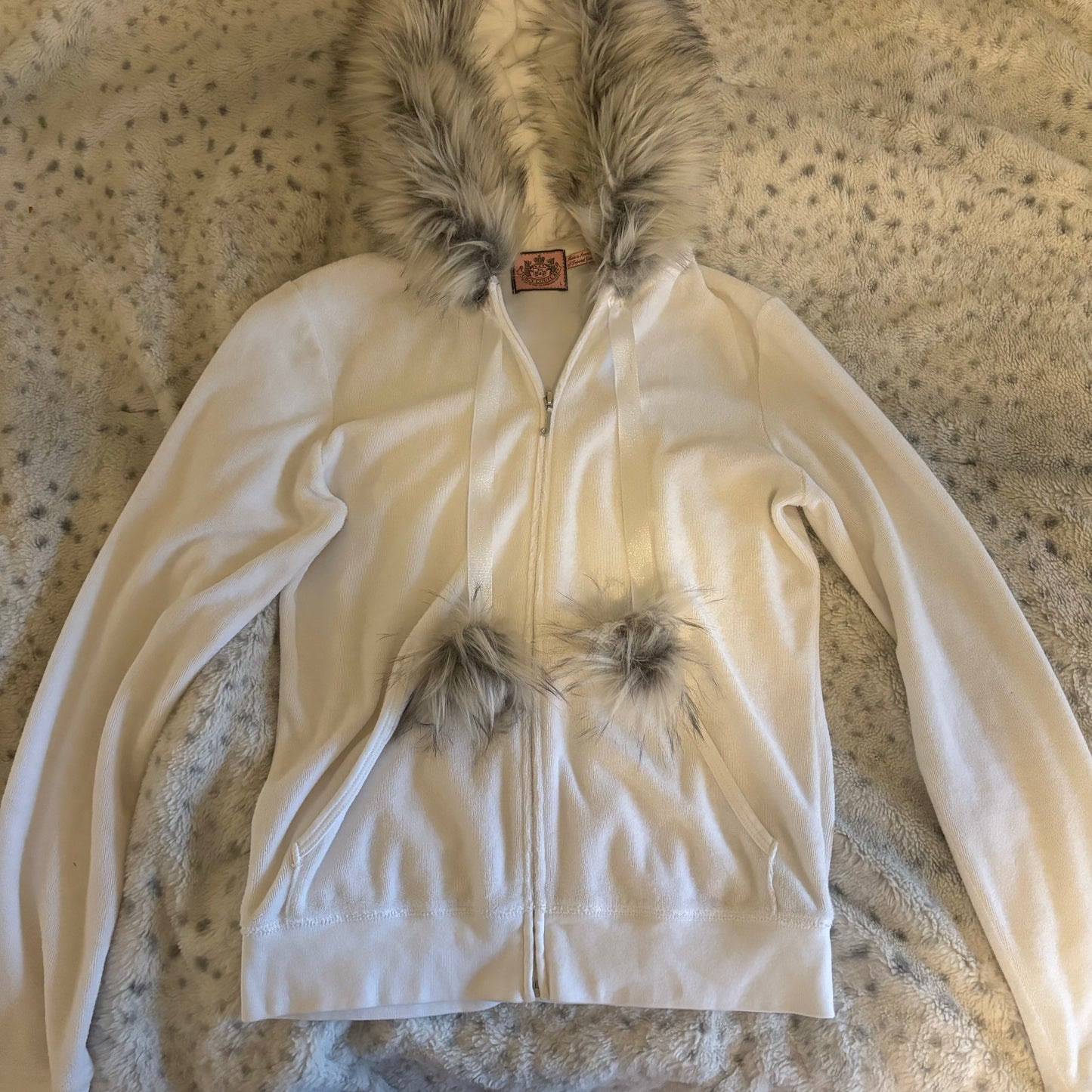 juicy couture white fur hood zip up