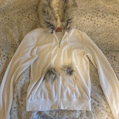 juicy couture white fur hood zip up
