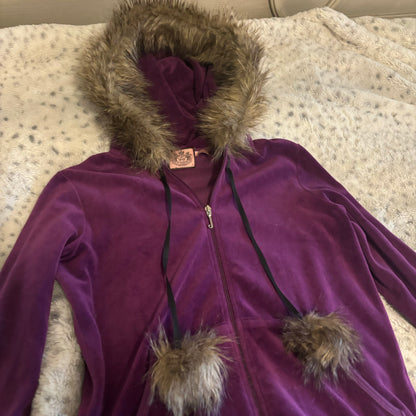 juicy couture purple fur hood zip up