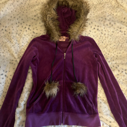 juicy couture purple fur hood zip up